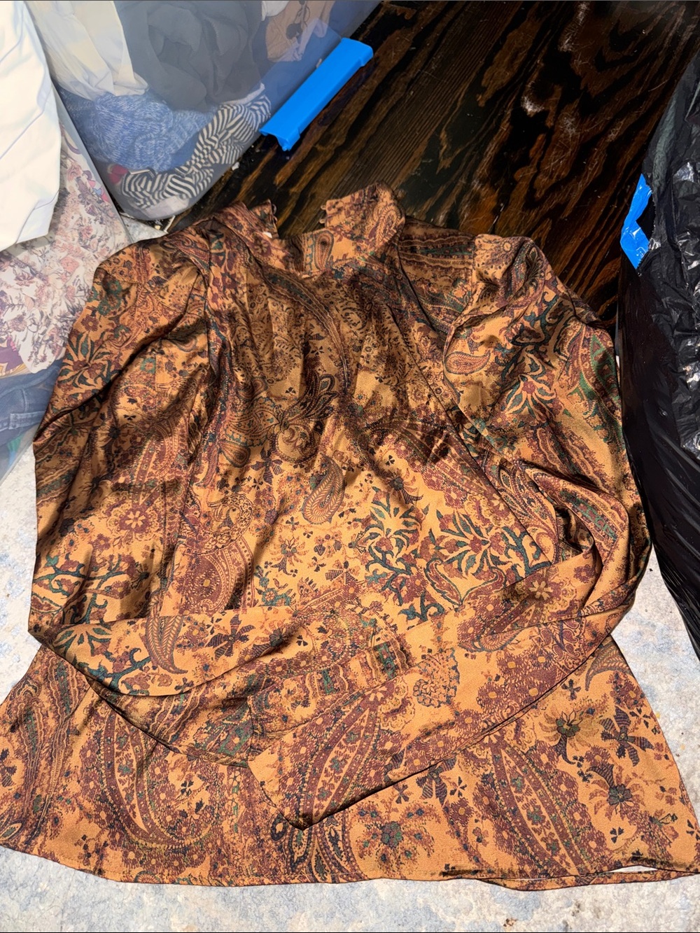 H&M Men's Paisley & Floral Button-Down Shirt - Brown & Green